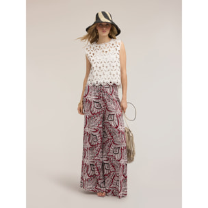 Motivi - Pantalones palazzo con estampado - Burgundy