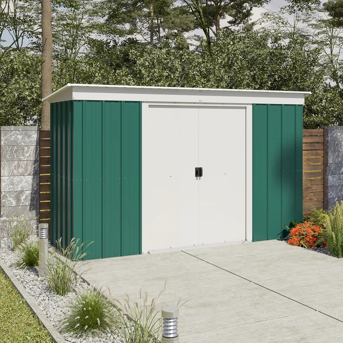 Abri de jardin métal vert Yardmaster 3.55 m² + kit d'ancrage