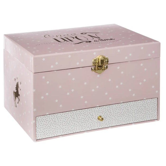 Boîte musicale licorne rose H14cm