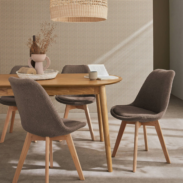 Lot de 4 chaises scandinaves NILS revêtement bouclette taupe. pieds bois de hêtre. chaise 1 place