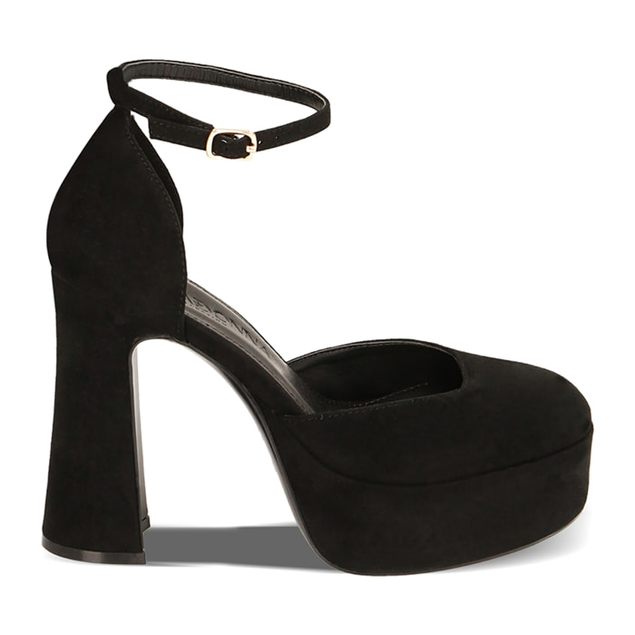 Escote plataforma negro en microfibra tacón 11,5 cm