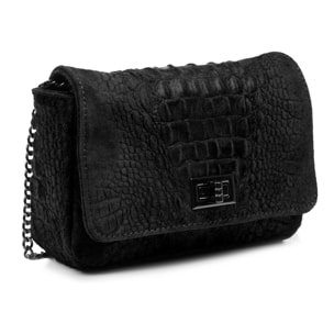 FIRENZE ARTEGIANI Monteriggioni Borsa a Spalla da Donna. Vera Pelle Scamosciata Incisione Coccodrillo Made in Italy 24x8x15 Cm. Colore nero