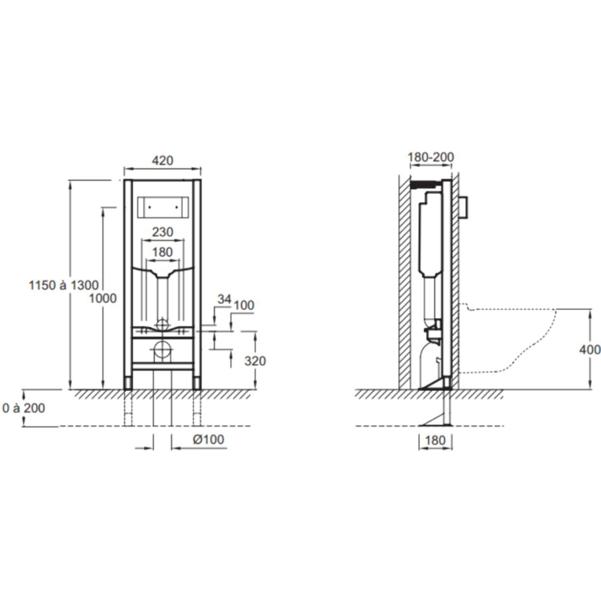 Pack WC suspendu Brive semi caréné + bâti-support + abattant frein de chute + plaque chromée