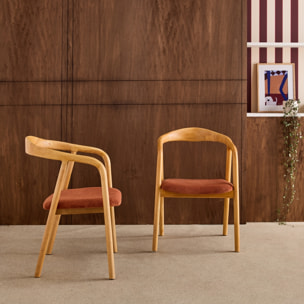 Fauteuil vintage bois d'hévéa et velours côtelé (lot de 2) SARA