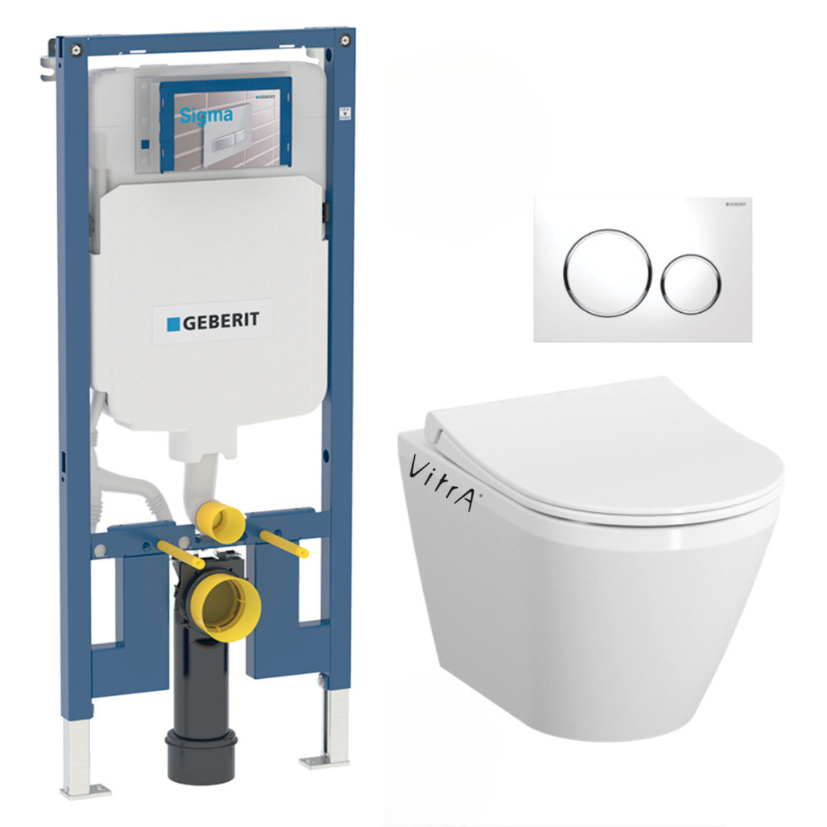 Pack WC Bati-support Geberit UP720 extra-plat + WC sans bride Vitra Integra avec fixations invisibles + Abattant softclose + Pla