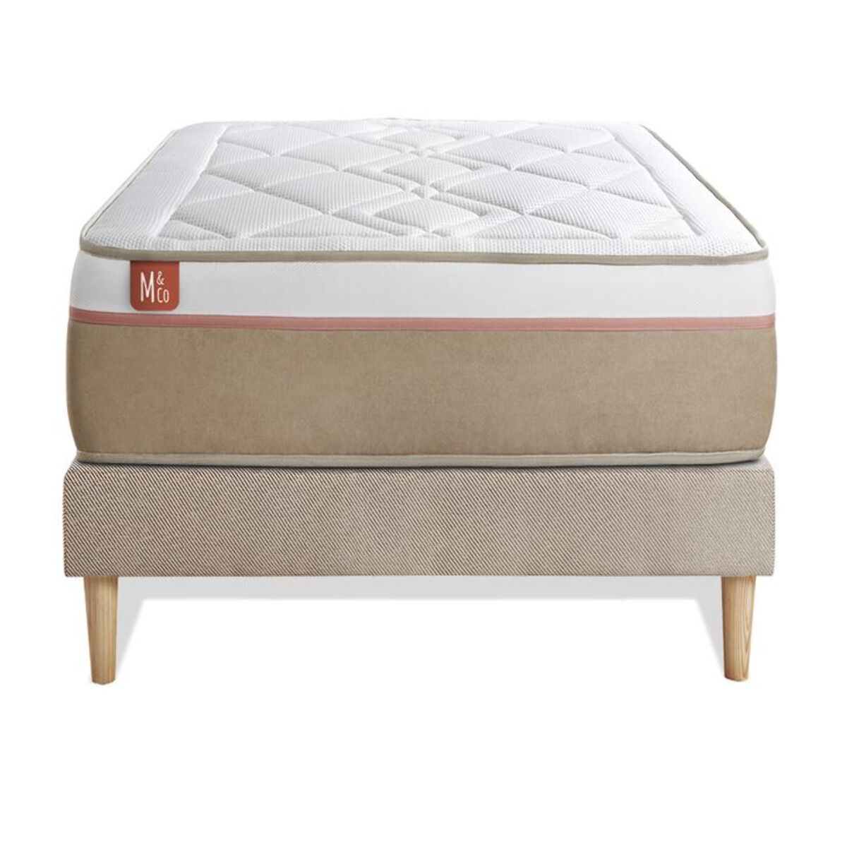 Ensemble Matelas Le Soyeux - 24cm - Ressorts ensachés et mémoire de forme - Equilibré - Sommier Tapissier Beige