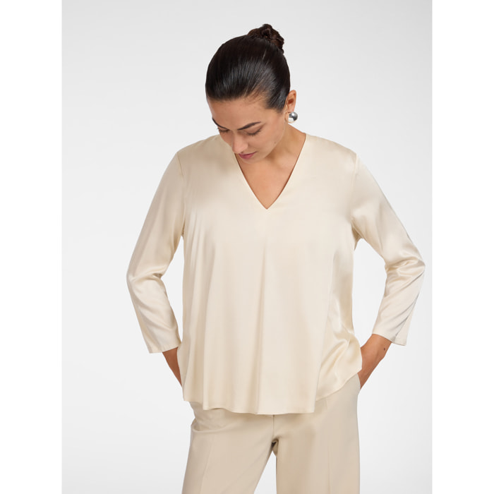 Elena Mirò - Blusa in raso di viscosa stretch - Beige