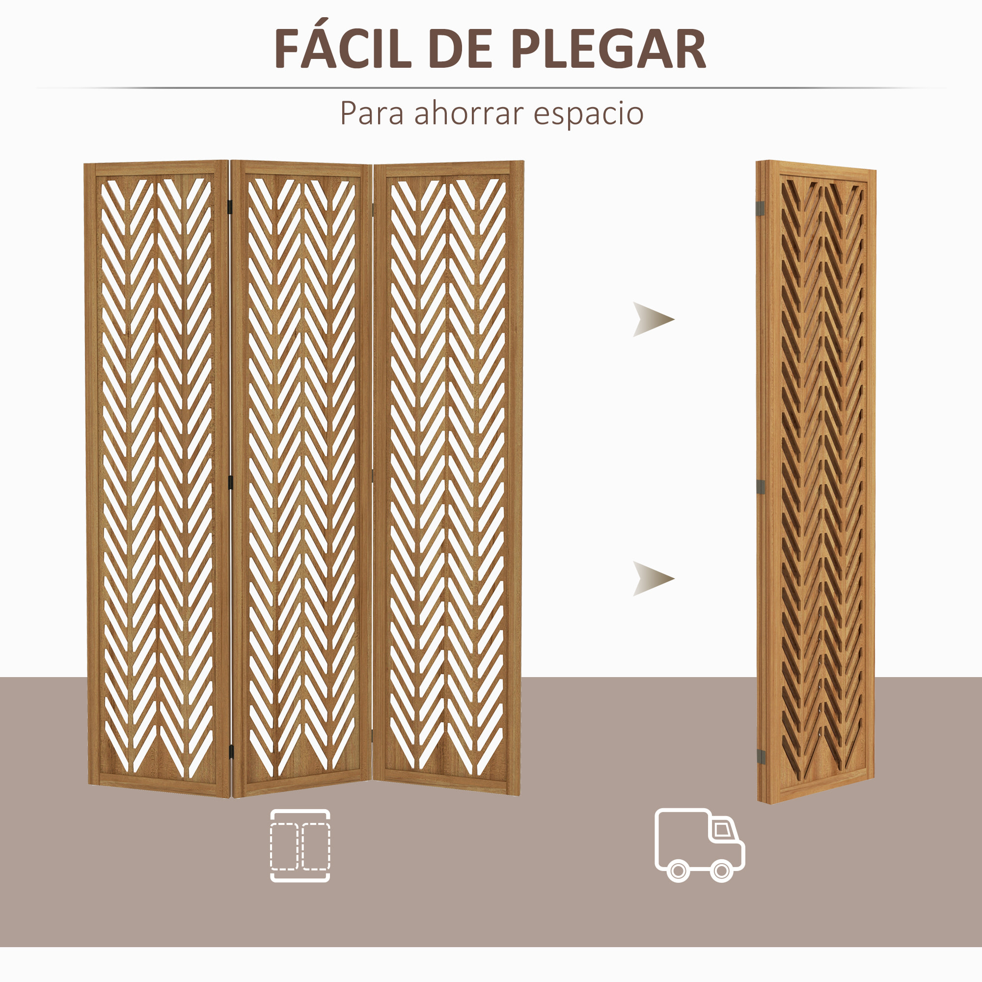 Biombo de 3 Paneles Separador de Ambientes Plegable 120x1,7x170 cm Divisor de Habitación de Madera con Patrones Geométricos para Oficina Dormitorio Natural