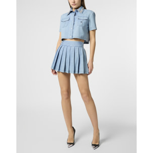 PHILIPP PLEIN Chambray Cropped Shirt Crystals