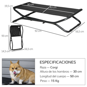 Cama Elevada Plegable Cama para Mascotas Pequeños Medianos de Malla Transpirable Acero 92x56,5x19,5 cm Negro