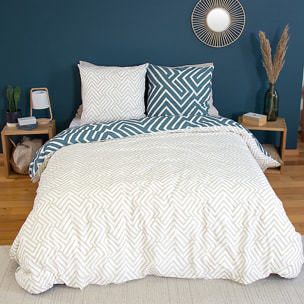 Parure de lit 100% coton motif parchemin - bleu