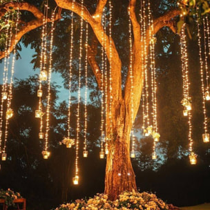 guirnalda con 800 luces led blancas cálidas y control remoto con 13 funciones y temporizador