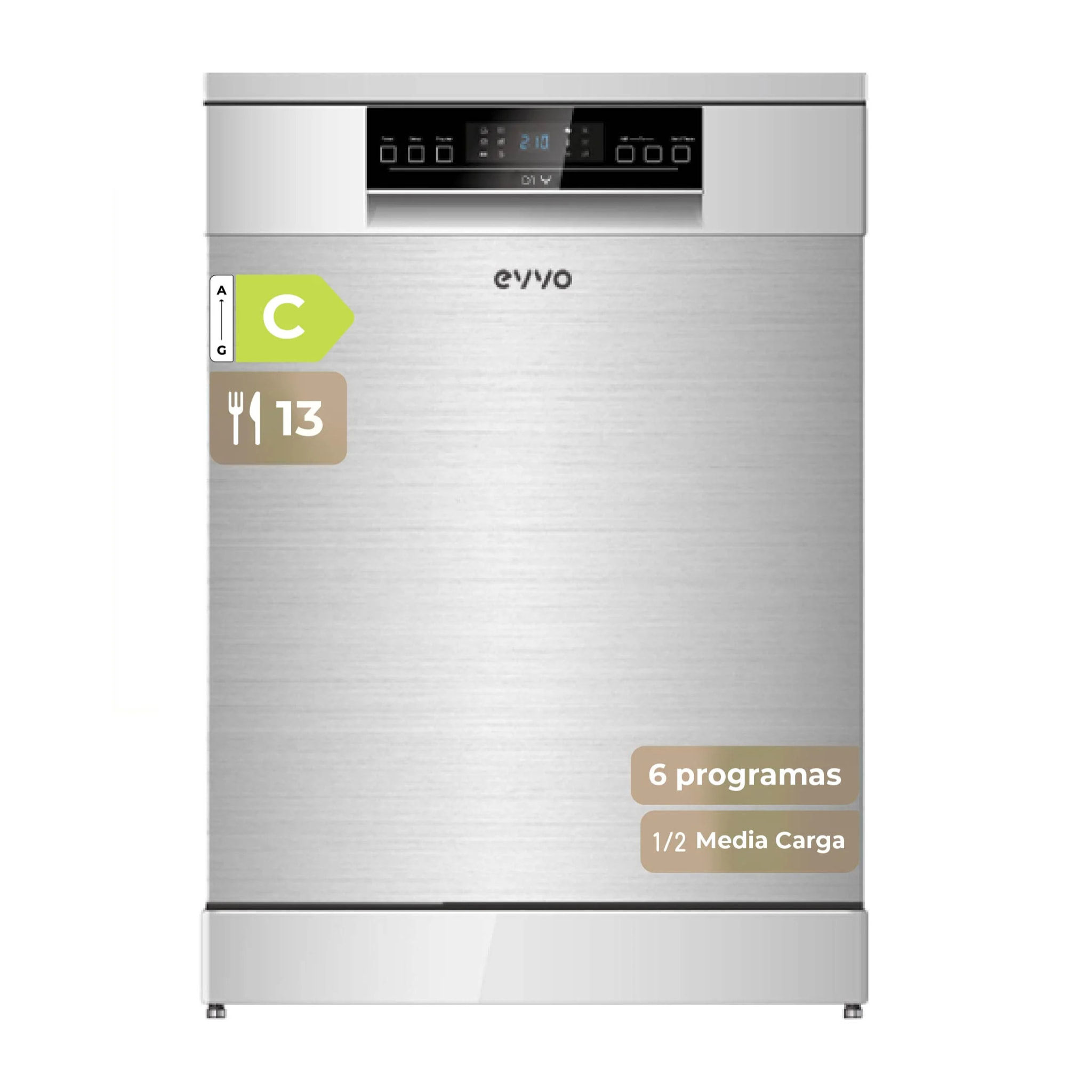 Máquina de Lavar Loiça EVVO D1yx Máquina De Lavar Loiça, 60cm, 13 Serviços, Abertura Automática, Meia Carga