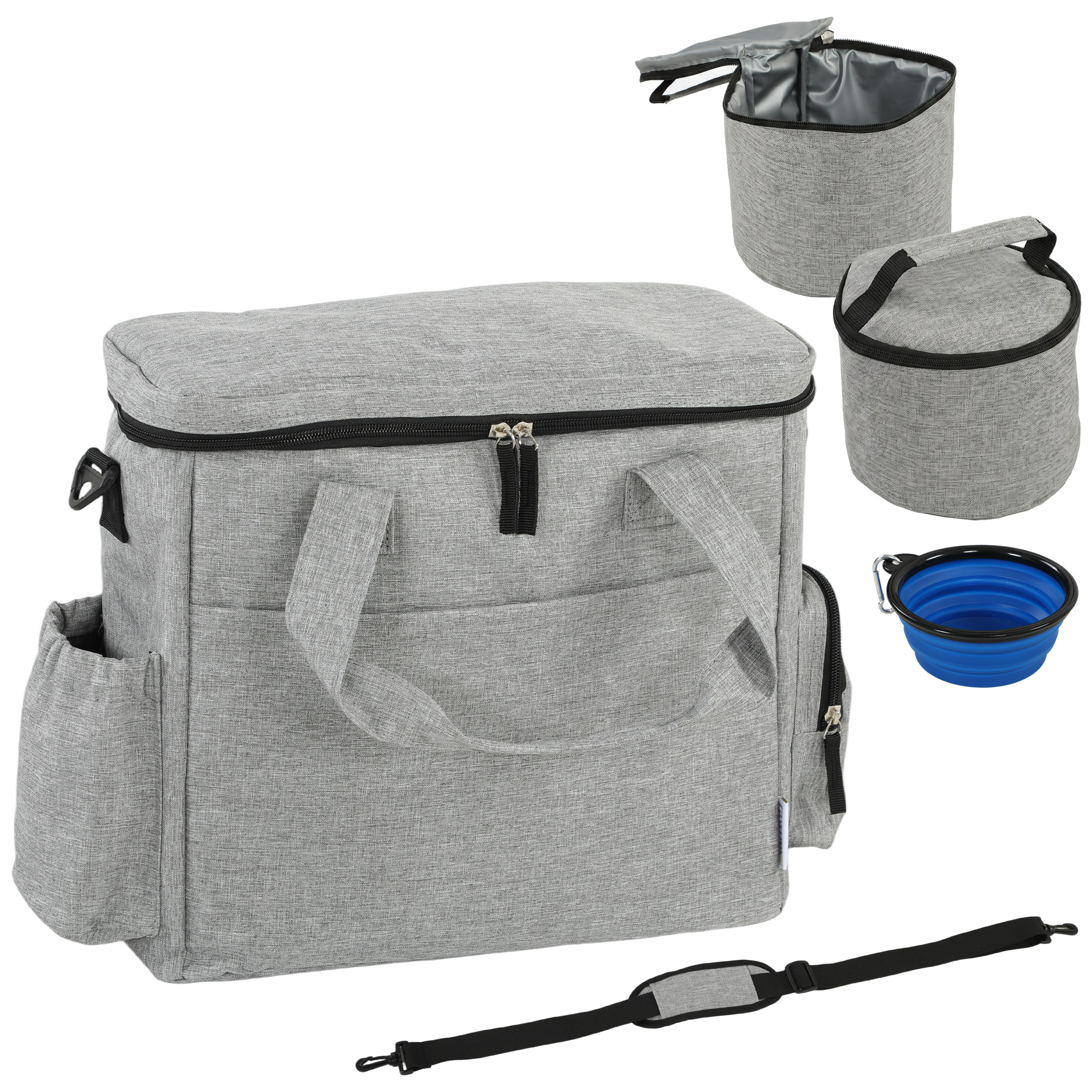 Sac à friandises et croquettes pour chien 2 paniers bol pliable silicone gris clair