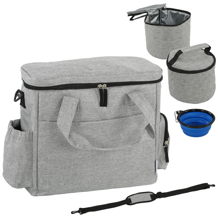 Sac à friandises et croquettes pour chien 2 paniers bol pliable silicone gris clair