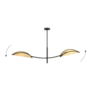 Lampada a sospensione Lotus in acciaio nero e rattan