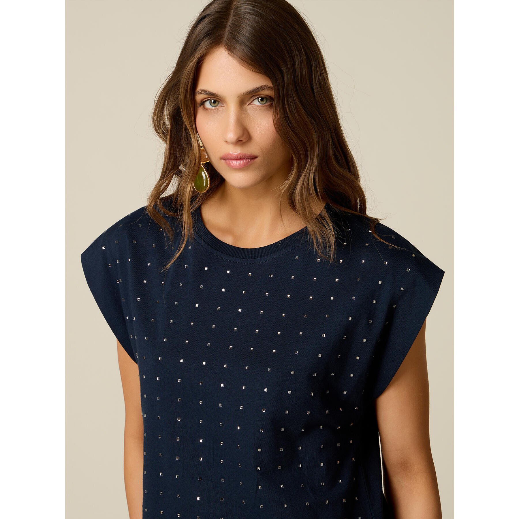 Oltre - Camiseta de algodón con cristales - Azul
