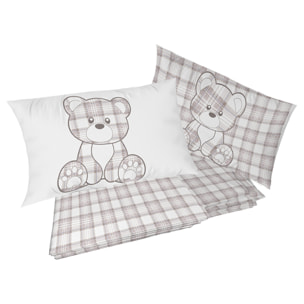 Completo letto tartan orsetto beige 100% cotone