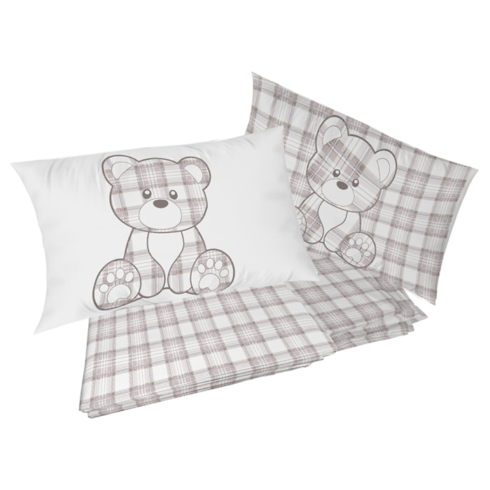 Completo letto tartan orsetto beige 100% cotone