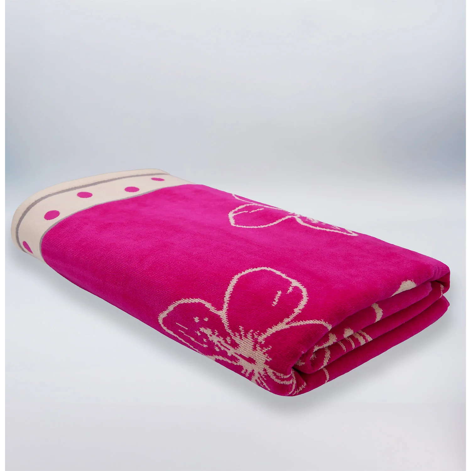 Serviette de plage éponge velours Jacquard Rose 100x175 470g/m² - Wasaga