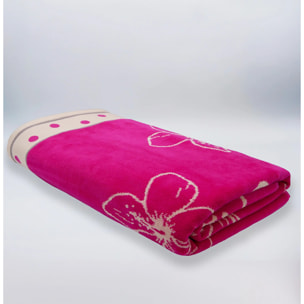 Serviette de plage éponge velours Jacquard Rose 100x175 470g/m² - Wasaga
