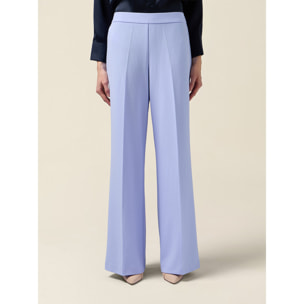 Oltre - Pantalones palazzo de tejido crepé - Light - blue
