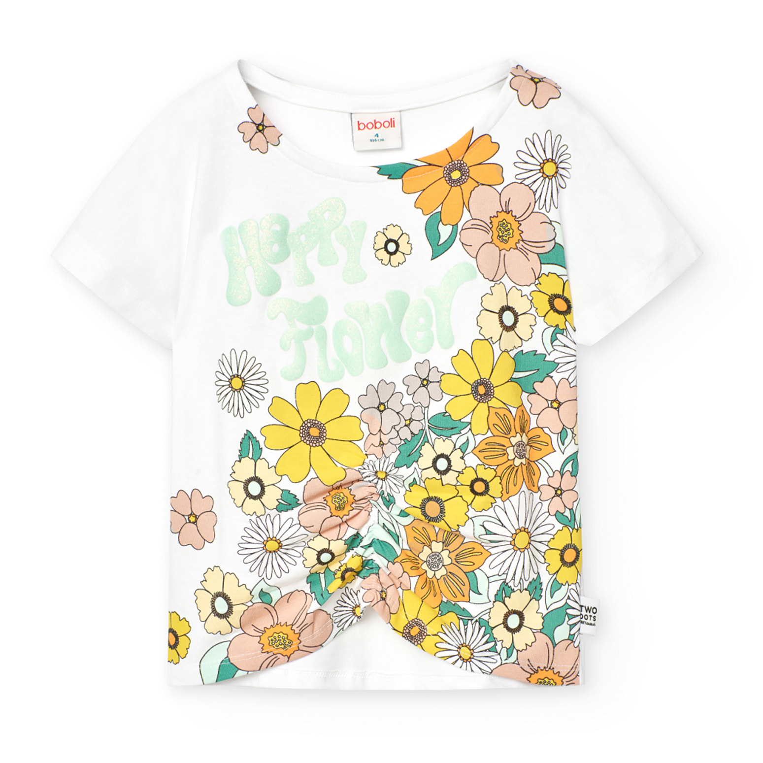 Camiseta elÃ¡stica niÃ±a estampada, manga corta, blanco