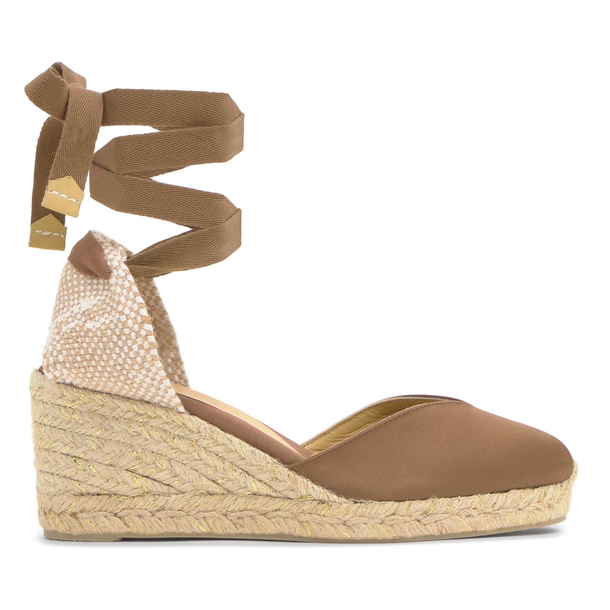 Alpargata Chiara cuña de yute en raso con cintas y escote en V