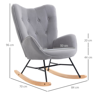 Fauteuil à bascule oreilles rocking chair grand confort accoudoirs assise dossier garnissage mousse haute densité aspect velours gris