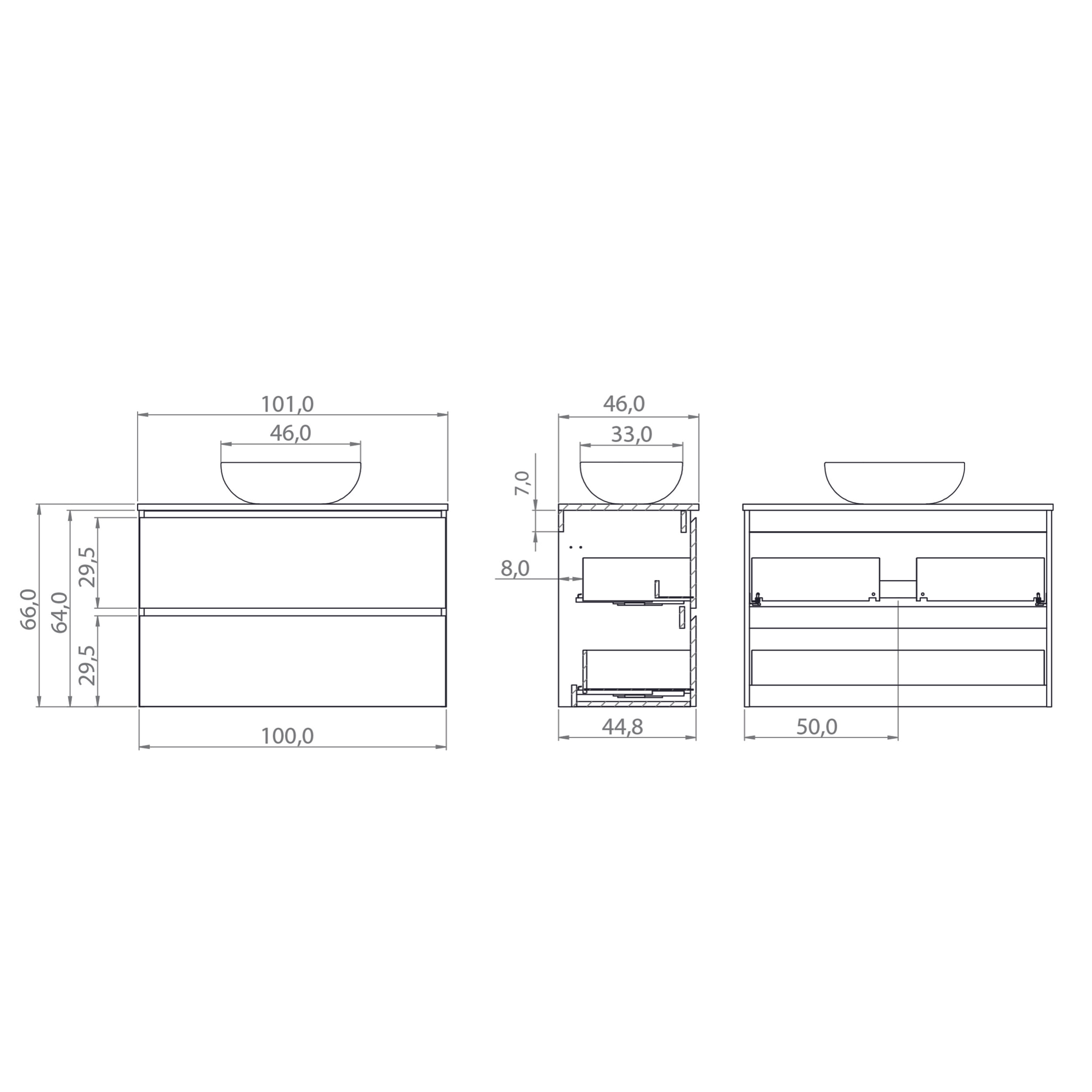 Conjunto de Baño Nia | Mueble Suspendido | 100 cm Rosa | Dos Cajones | Lavabo Sobrepuesto | No incluye Espejo | Mueble Montado| Alday