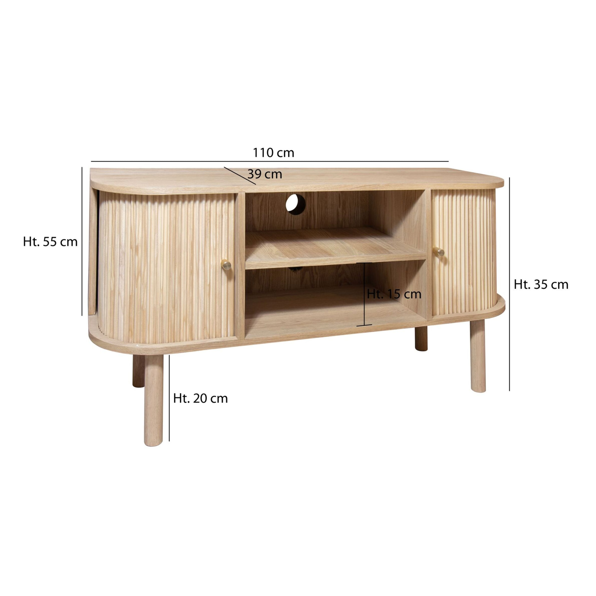 MEUBLE TV BOIS DE PIN NATUREL AVEC DEUX PORTES 110X39X55CM HECTOR