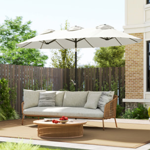 Sombrilla Doble 2,95x1,52 m, Sombrilla Terraza Exterior con Inclinación 45°, Manivela Manual, Orificios de Ventilación, Impermeable, Parasol para Jardín, Terraza, Patio y Piscina, Crema