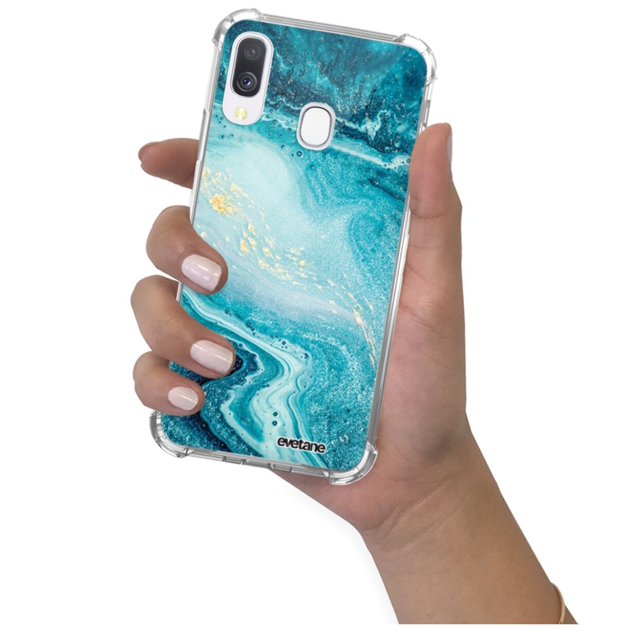 Coque Samsung Galaxy A40 anti-choc souple angles renforcés transparente Bleu Nacré Marbre Evetane.