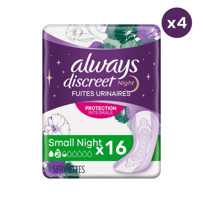 4x16 Serviettes pour Fuite Urinaires Always Discreet Night Small