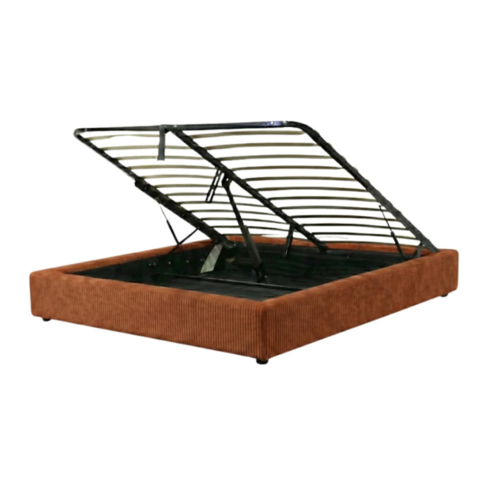 Lit coffre Futura | Ouverture électrique avec télécommande | Espace de stockage jusqu'à 900 L | Velours Côtelé | Terracotta