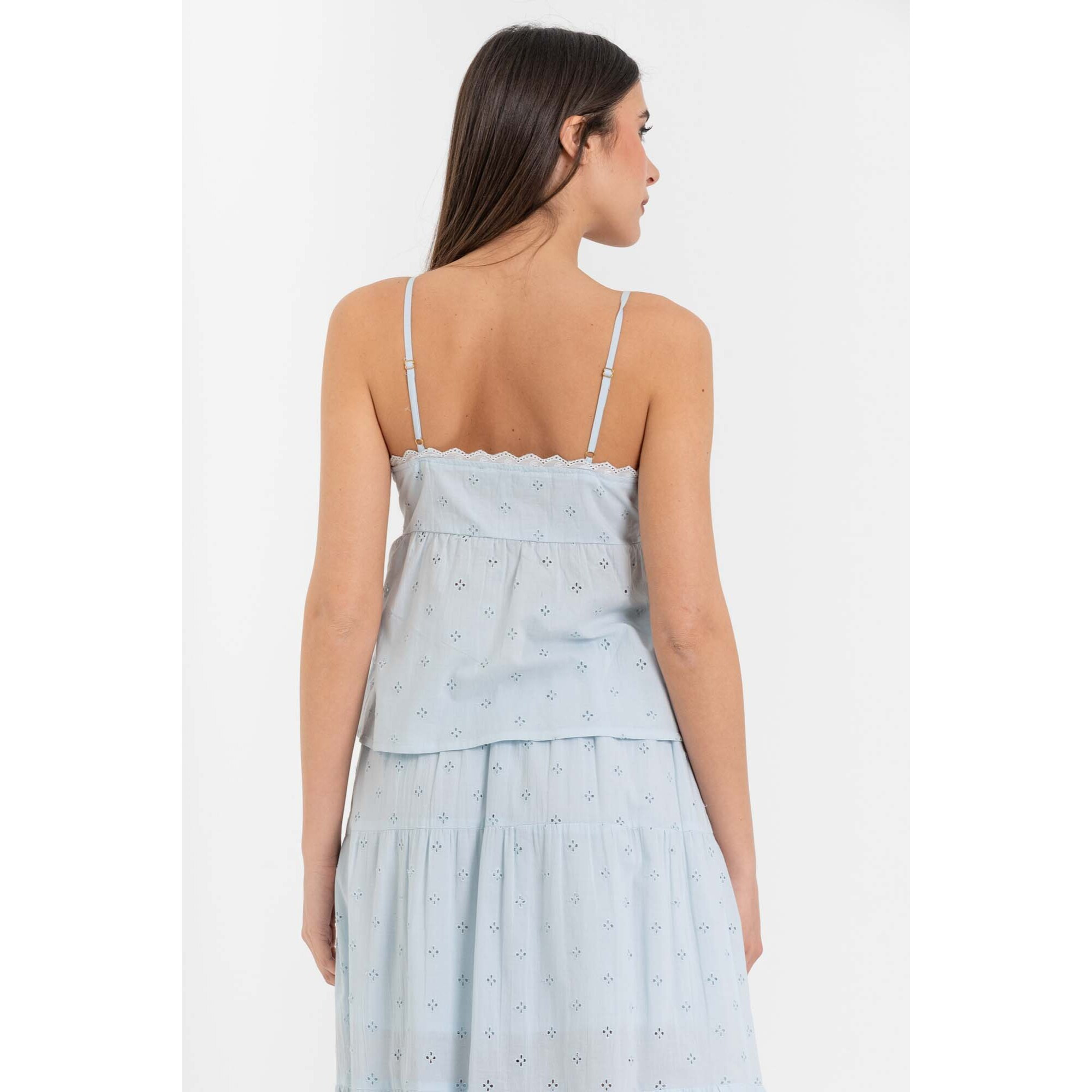 Kocca - Top donna in cotone con spalline sottili e sangallo Donna