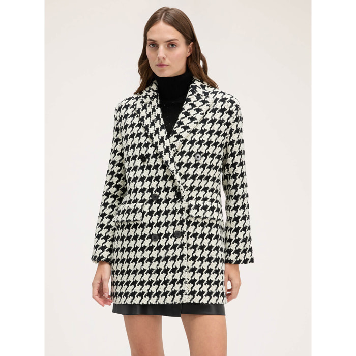 Motivi - Abrigo de malla con estampado de pata de gallo - Negro