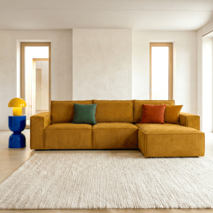 Canapé d'angle convertible 5 places en velours côtelé - HARPER