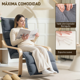 Sillón de Salón con Reposapiés Ajustable, Butaca de Salón Tapizada en Terciopelo, Marco de Madera, Sillón de Relax para Dormitorio, Oficina, Estudio, 67x93x105 cm, Gris Oscuro