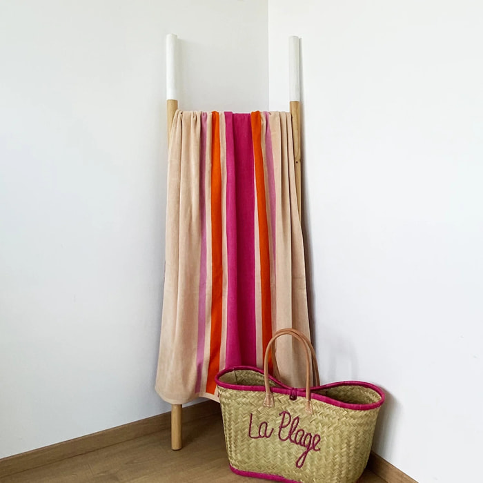 Serviette de plage éponge velours Jacquard Rose 90x170 400g/m² - Summertime