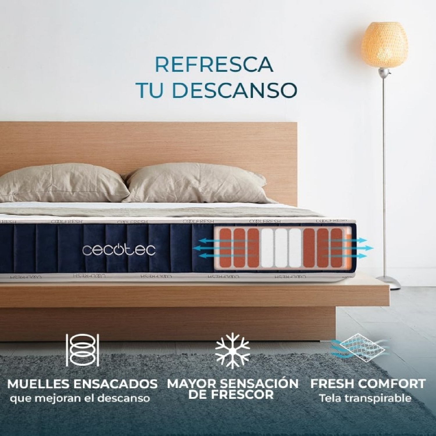 Cecotec Colchón Híbrido Flow CecoFresh 2700 CoolConfort Hybrid 135x200. Multicap