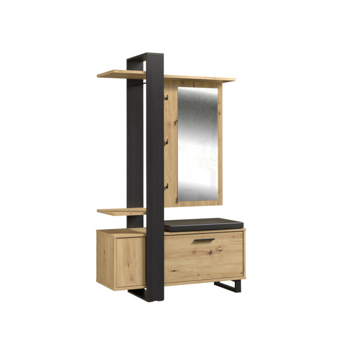 Vestiaire en bois effet chêne avec rangements, miroir et coussin - MARACAS