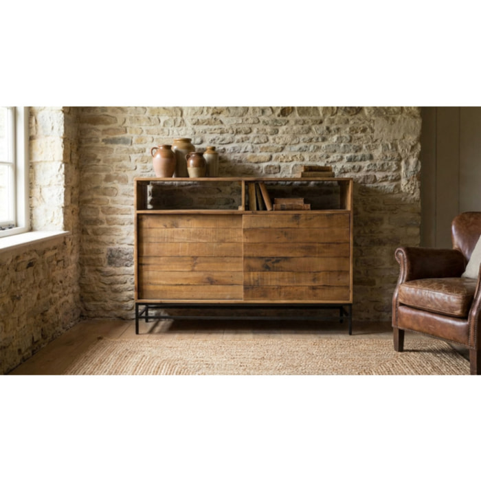 Bar en bois de pin recyclé métal noir L140cm - INDUS