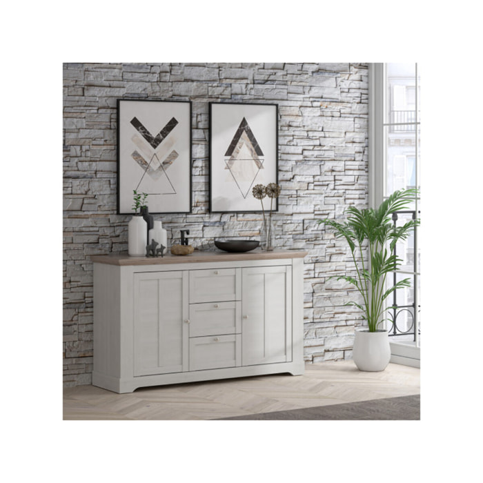 Buffet en bois effet chêne clair blanchi L160cm - ILONA