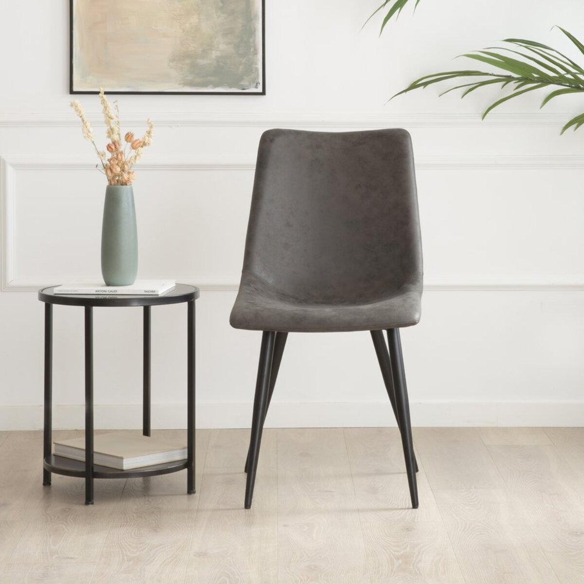 Chaise rembourrée Belmont -tapisserie et pieds métalliques-couleur gris 44 x 87 x 52 cm