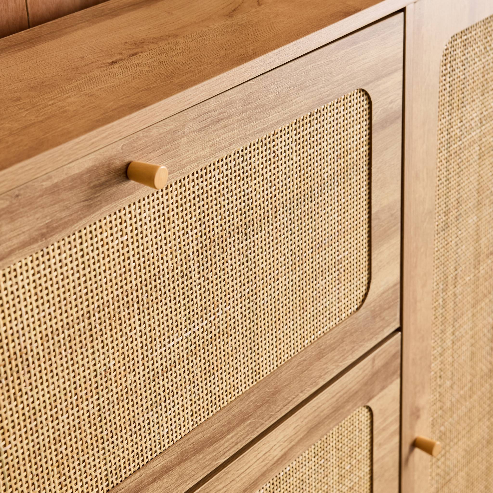 Meuble à chaussures décor bois et cannage 3 abattants 1 porte BOHÈME