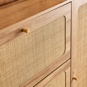 Meuble à chaussures décor bois et cannage 3 abattants 1 porte BOHÈME