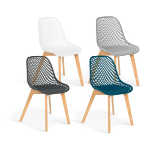 Chaises Maëlle assise ajourée et pieds bois - Mix color - blanc, gris clair, bleu