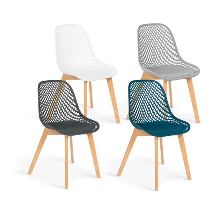 Chaises Maëlle assise ajourée et pieds bois - Mix color - blanc, gris clair, bleu