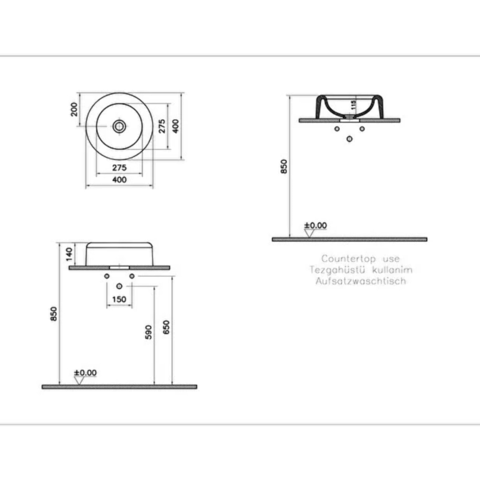 Lavabo VITRA Liquid 40 cm sans plateforme sans trou et sans trop-plein